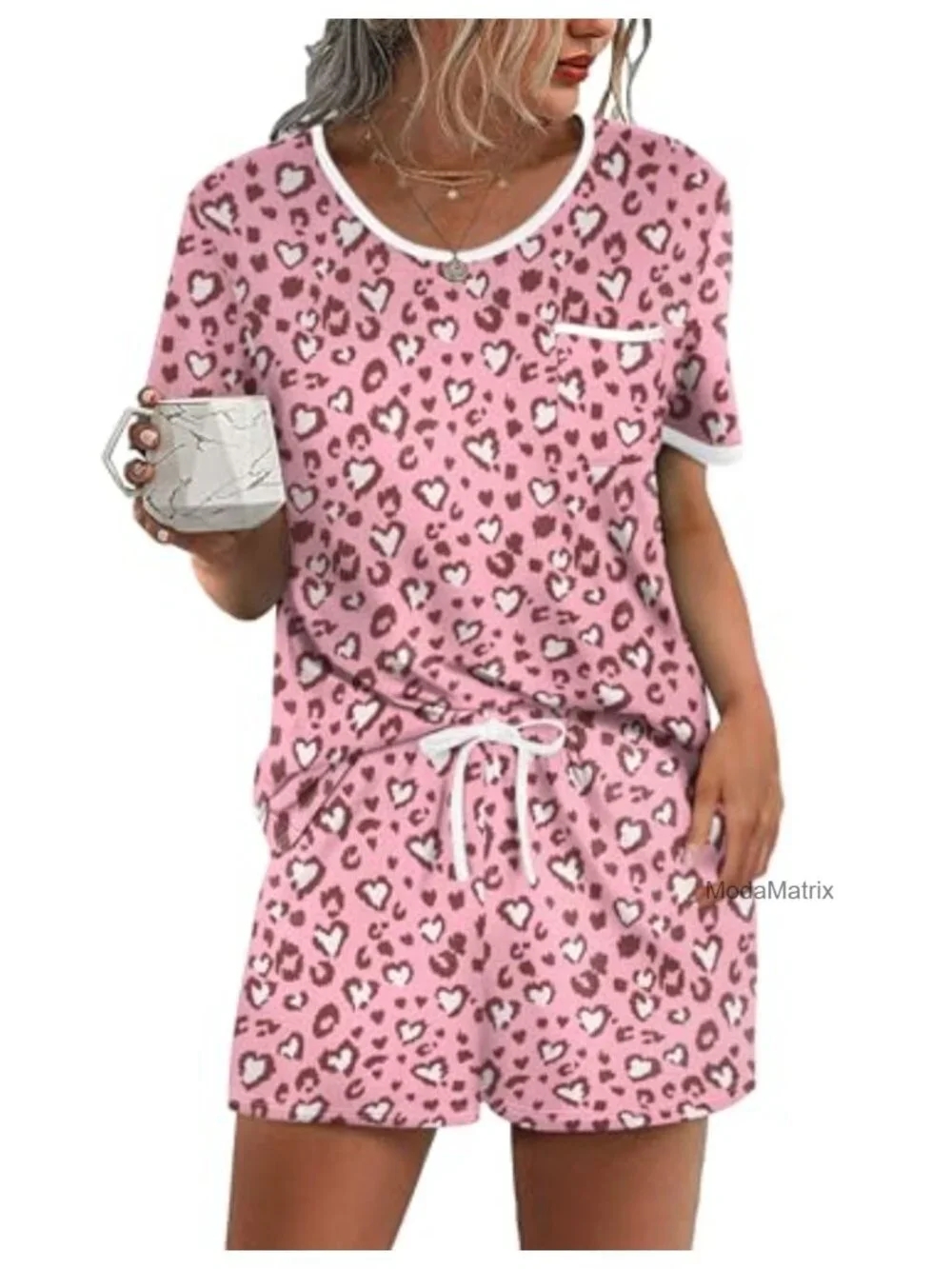 Women's 2 Piece Pajama Set Short Sleeve Sleepwear Soft Lounge